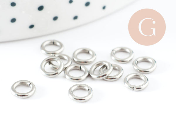 Anneaux de jonction ronds acier 304 platine inoxydable 6mm-1mm, x50 (G9392)