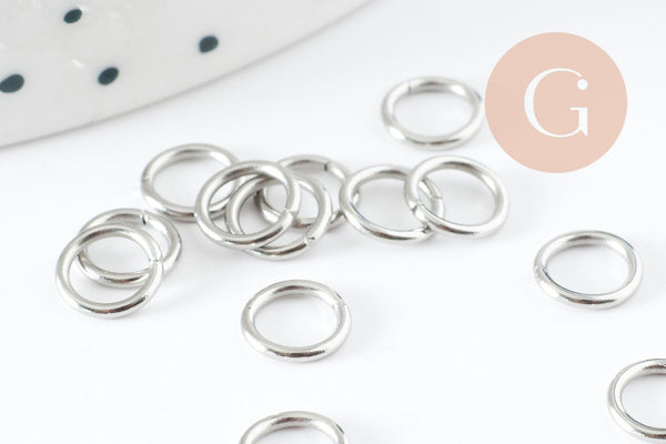 Anneaux de jonction ronds acier 304 platine inoxydable 7mm-1mm, x50 (G9394)