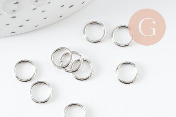 Anneaux de jonction ronds acier 304 platine inoxydable 8mm-1mm, x50 (G9388)