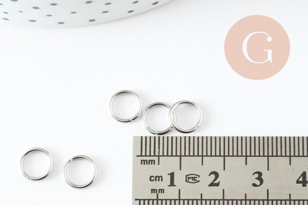 Anneaux de jonction ronds acier 304 platine inoxydable 8mm-1mm, x50 (G9388)