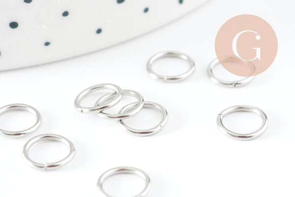 Anneaux de jonction ronds acier 304 platine inoxydable 8mm-1mm, x50 (G9388)