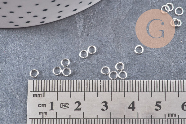 Anneaux ronds acier 304 inoxydable argenté 3.5mm x 0.6mm, x 50 anneaux (G10859)