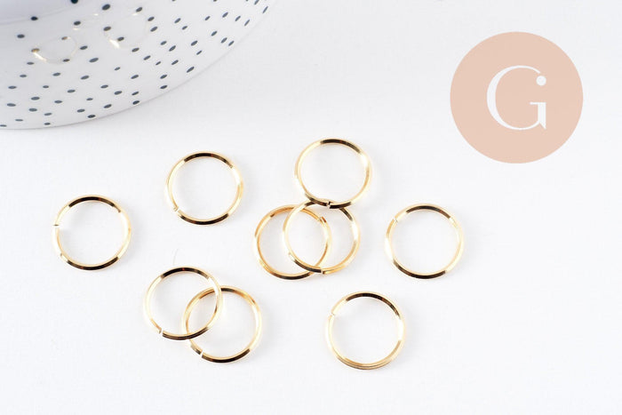 Anneaux ronds ouverts acier 304 inoxydable doré 15x1.2mm, x10 (G10092)
