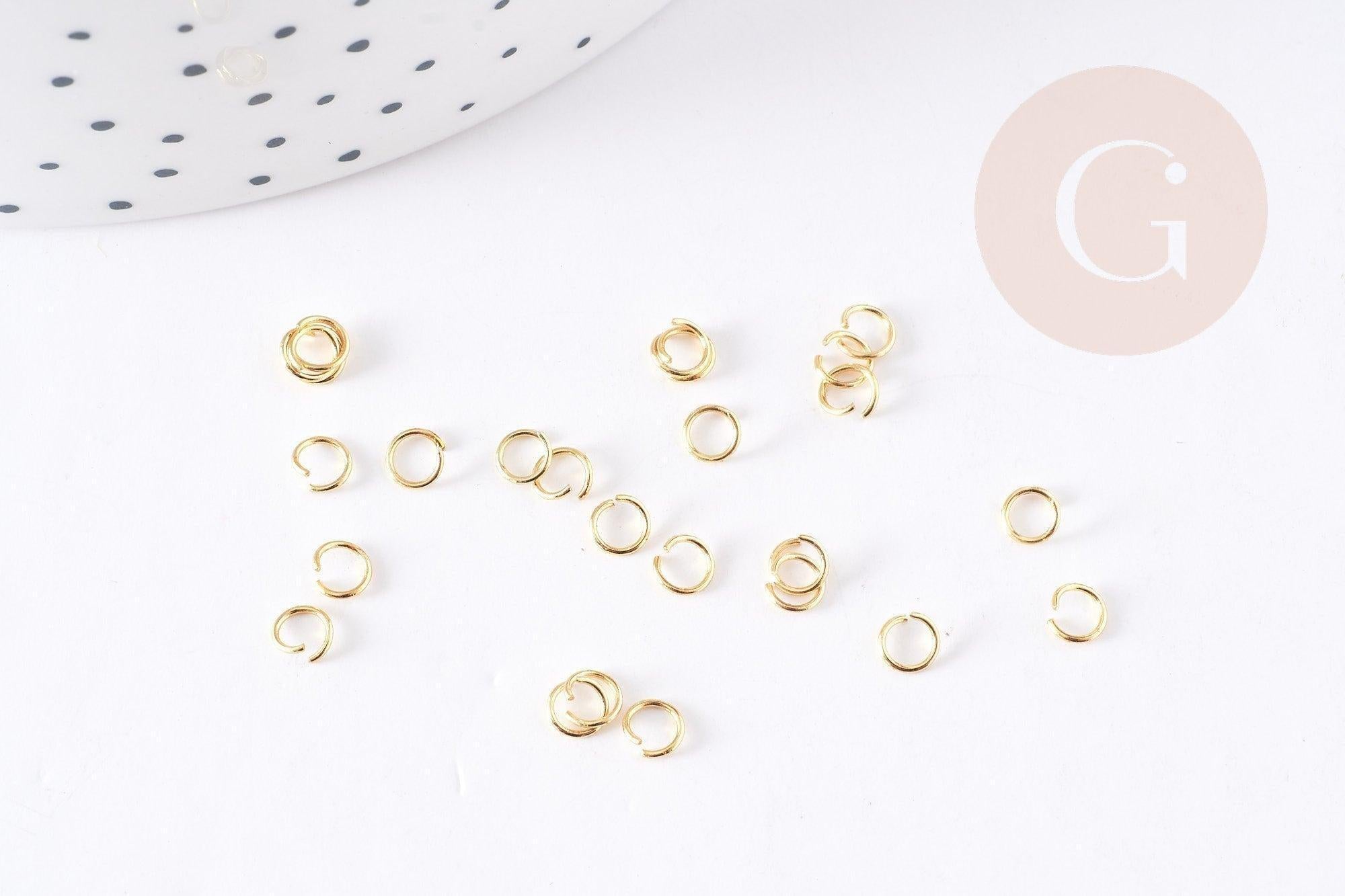 Anneaux ronds acier 304 inoxydable doré 18k 4mm, x50 (G3059)