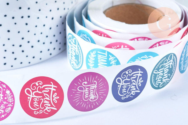 Autocollant merci rose bleu 25mm, x500 (G8424)