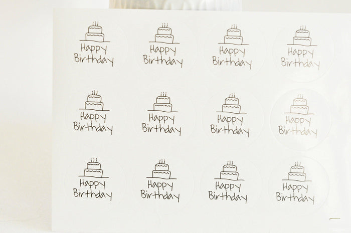 Autocollants ronds joyeux anniversaire 30mm, x12 autocollants (G5089)