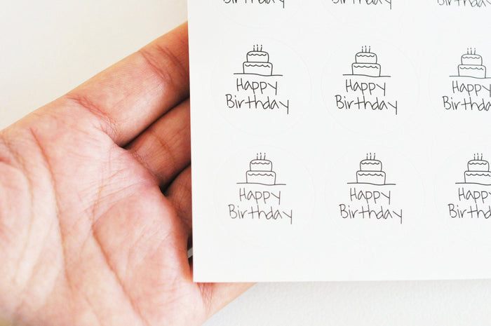Autocollants ronds joyeux anniversaire 30mm, x12 autocollants (G5089)