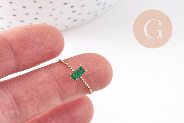 Bague Solitaire zircon rectangle Vert acier 304 inoxydable doré, x1 (G10362)