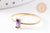 Bague Solitaire zircon rectangle Violet acier 304 inoxydable doré, x1 (G10359)