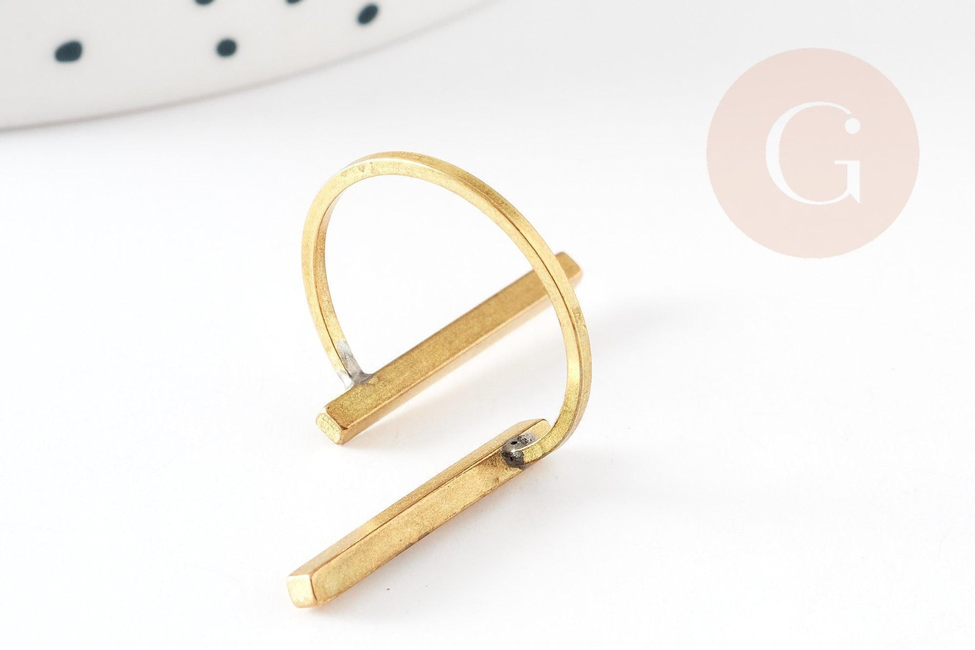 Bague barre dorée laiton brut minimaliste 18mm, x2 (G0218)