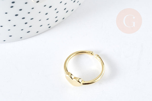 Bague cœur réglable laiton doré 18mm, x1 (G8442)