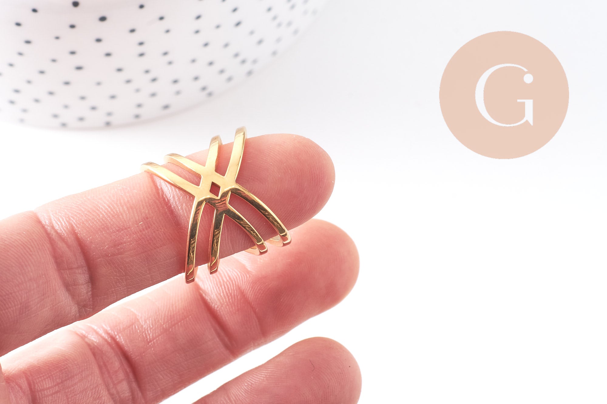 Bague croisée acier 304 inoxydable doré minimaliste 19mm, x1 (G4341)