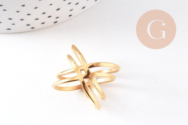 Bague croisée acier doré minimaliste 19mm, x1 (G4341)