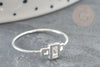Bague fine rectangle cristal argent 925 massif, x1 (G9144)