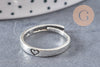 Bague fine réglable argenté gravée coeur 18mm, x1 (G1848)