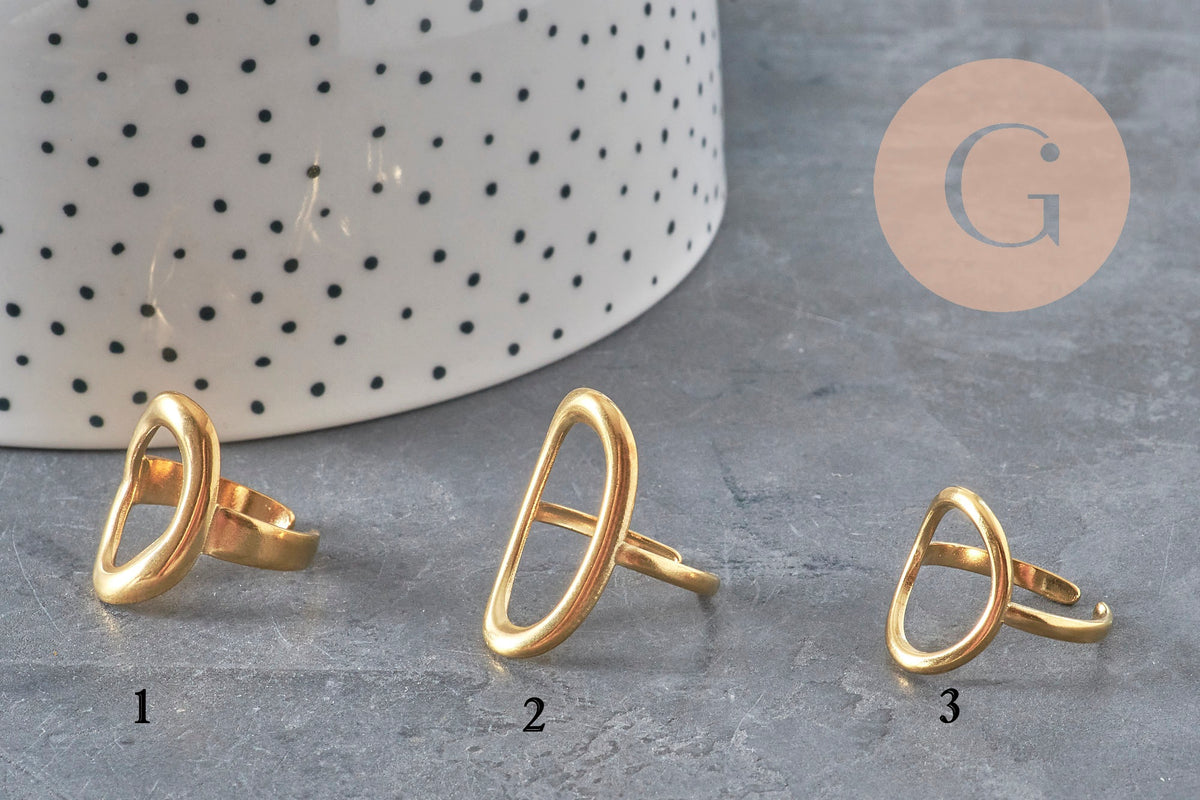 Bague ovale acier 304 inoxydable doré IP Taille 57, x1 (G11154)-Bague-Gingerlily Perles