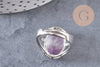 Bague réglable argentée améthyste naturelle 18mm, x1 (G6374)