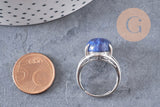 Bague réglable argentée lapis lazuli naturelle 18mm, x1 (G2634)