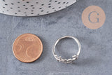Bague réglable branche argenté et feuille 15mm, x1 (G0219)