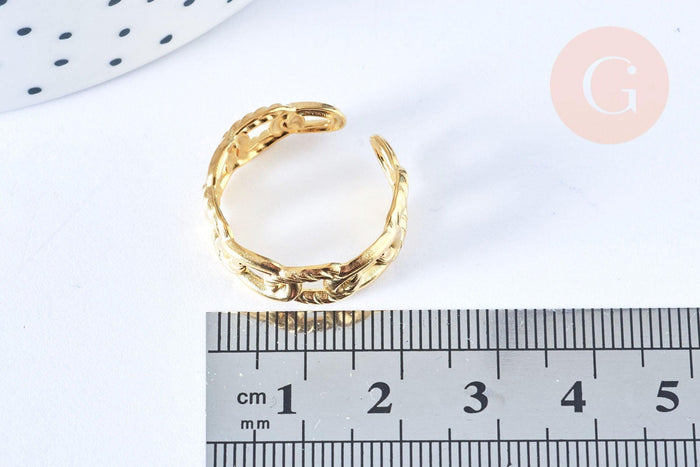 Bague réglable chaine acier doré Taille 54, x1 (G6410)