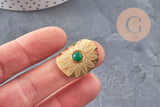 Bague réglable dentelle Plumes pierre verte acier doré Taille 54, x1 (G11153) VALIDE