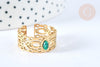Bague réglable dentelle pierre de synthèse acier doré Taille 54, x1 (G7008)