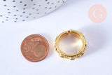 Bague réglable dorée 18k zircons colorés 18.5mm, x1 (G6885)
