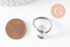 Bague réglable double cabochon rond 8mm acier platine inoxydable 16.8mm, x1 (G9705)