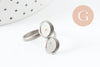Bague réglable double cabochon rond 8mm acier platine inoxydable 16.8mm, x1 (G9705)