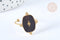 Bague réglable émail noir acier 304 inoxydable doré Taille 54, x1 (G7000)