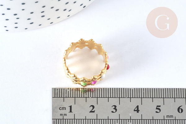 Bague réglable fantaisie acier inoxydable doré émail multicolore Taille 54, x1 (G7006)