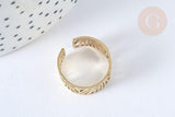Bague réglable feuille végétal acier doré taille 57, x1 (G7026)