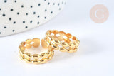 Bague réglable grain de riz acier inoxydable doré Taille 54, x1 (G7003)