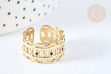 Bague réglable large chevron acier inoxydable doré 304 émail noir Taille 54, x1 (G7040)