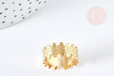 Bague réglable large dentelle acier doré 304 inoxydable IP taille 54, x1 (G8471)