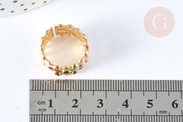 Bague réglable maille croisée acier inoxydable doré émail multicolore Taille 54, x1 (G7005)