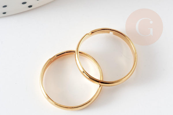 Bague réglable personnalisable acier doré inoxydable 18mm, x2 (G6059)