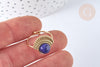 Bague réglable pierre de synthèse bleue acier inoxydable doré Taille 54, x1 (G7023)