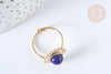Bague réglable pierre de synthèse bleue acier inoxydable doré Taille 54, x1 (G7023)