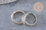 Bague réglable plume argenté 17mm, x1 (G0446)