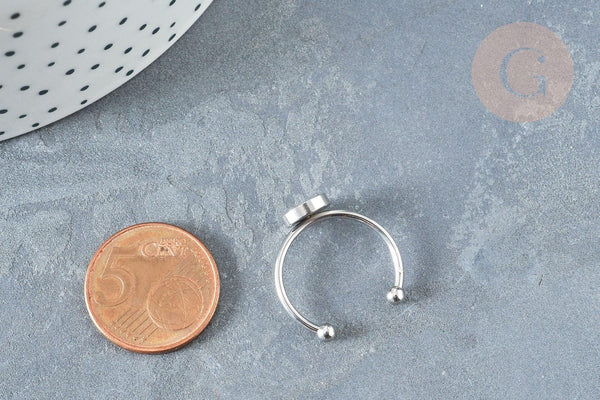 Bague réglable pour cabochon 6mm acier platine inoxydable 18mm, x1 (G8149)