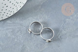 Bague réglable pour cabochon 6mm en acier platine inoxydable 17-18mm, x2 (G8227)