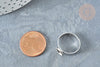 Bague réglable pour cabochon 6mm en acier platine inoxydable 17-18mm, x2 (G8227)