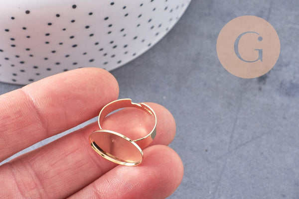 Bague réglable pour cabochon ovale 18.5x13.5mm en acier doré inoxydable 17mm, x2 (G4319)