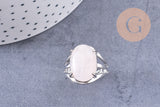 Bague réglable zamac argenté quartz rose 18mm, x1 (G5903)