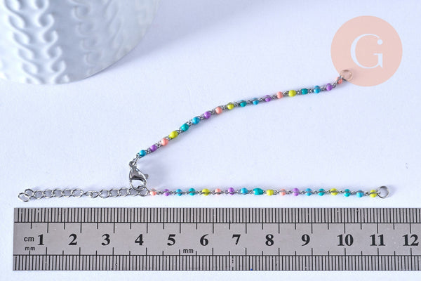 Base de bracelet acier doré platine résine multicolore avec anneaux 2.5mm,15.5cm, x1 (G4857)