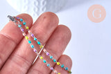 Base de bracelet acier doré platine résine multicolore avec anneaux 2.5mm,15.5cm, x1 (G4857)