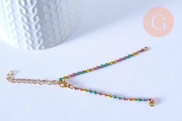 Base de bracelet acier doré platine résine multicolore avec anneaux 2.5mm,15.5cm, x1 (G4857)