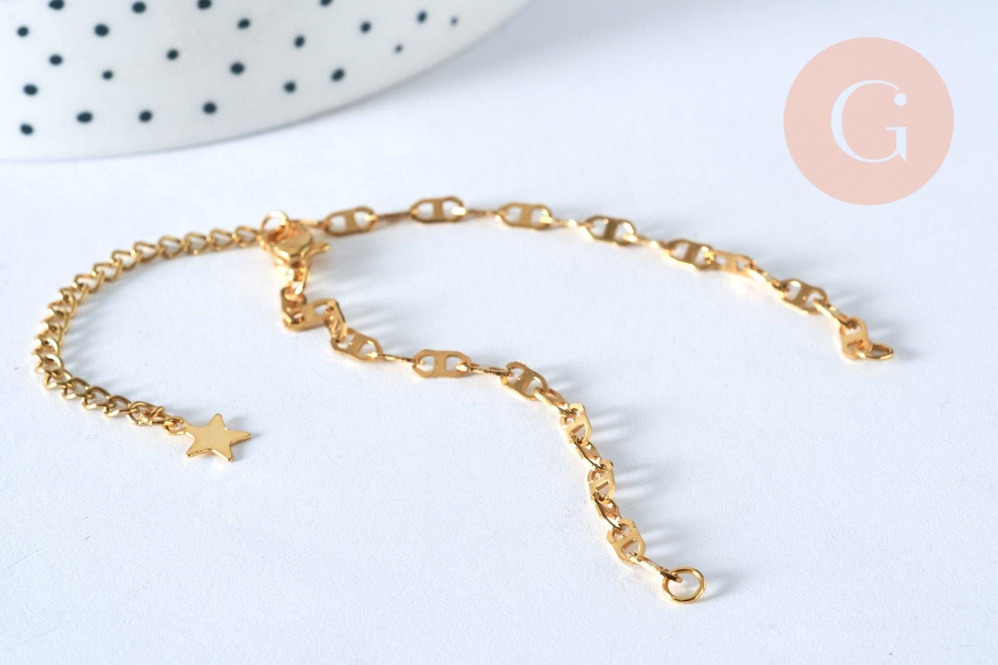 Base de bracelet ajustable acier doré 14k maille marine 16cm,x1 (G5963)