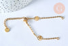 Base de bracelet ajustable maille forçat smiley fantaisie en acier doré 14k 14cm, sans nickel, bracelet en acier doré inoxydable, x1 (G5971)